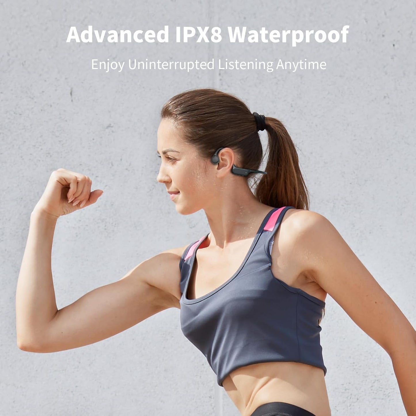 Bone Conduction Headphones, Open Ear IPX8 Waterproof Headsets Bluetooth 6.0 with Mic, Wireless Earbuds 10H Playtime Swimming Headphones for Sports, Running, Cycling