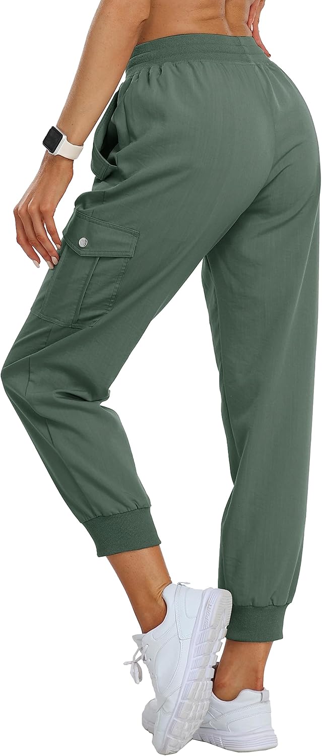 MoFiz Women's Outdoor Cargo Pants Lightweight Joggers Elastic Waist Athletic Hiking Sweatpants Casual Travel Pant with Pocket