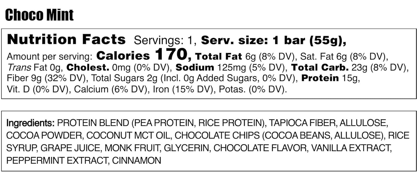 Alio Protein Bars - Choco Mint (12 Bars) – Free From The Top 9 Food Allergens, High Protein, Low-Calorie, Vegan, Gluten-Free, Nut-Free, Non-GMO, Plant-Based, Seed Oil Free, Delicious & Healthy Snack