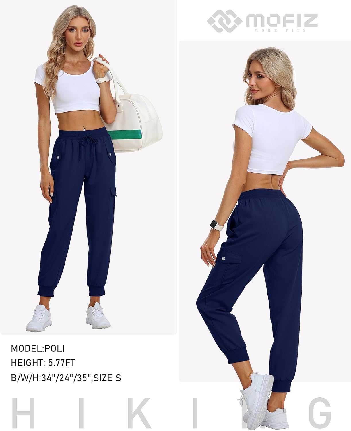 MoFiz Women's Outdoor Cargo Pants Lightweight Joggers Elastic Waist Athletic Hiking Sweatpants Casual Travel Pant with Pocket