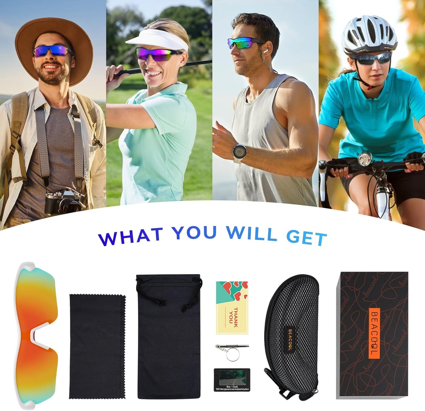 BEACOOL Polarized Sports Sunglasses for Men Women Youth Baseball Cycling Running Fishing Golf Motorcycle TAC Glasses UV400