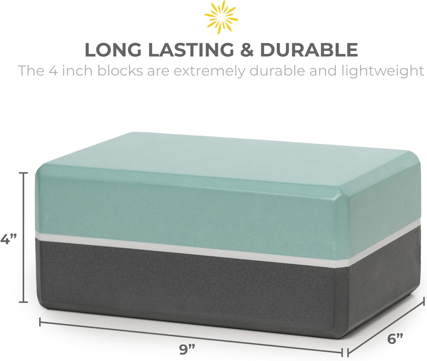 Sunshine Yoga 4" Striped Yoga Block, 6 Pack Bulk EVA Foam Yoga Blocks, Firm and Supportive Yoga Brick, Balance Foam for Stretching, Pilates, and Workout, 4" x 6" x 9"