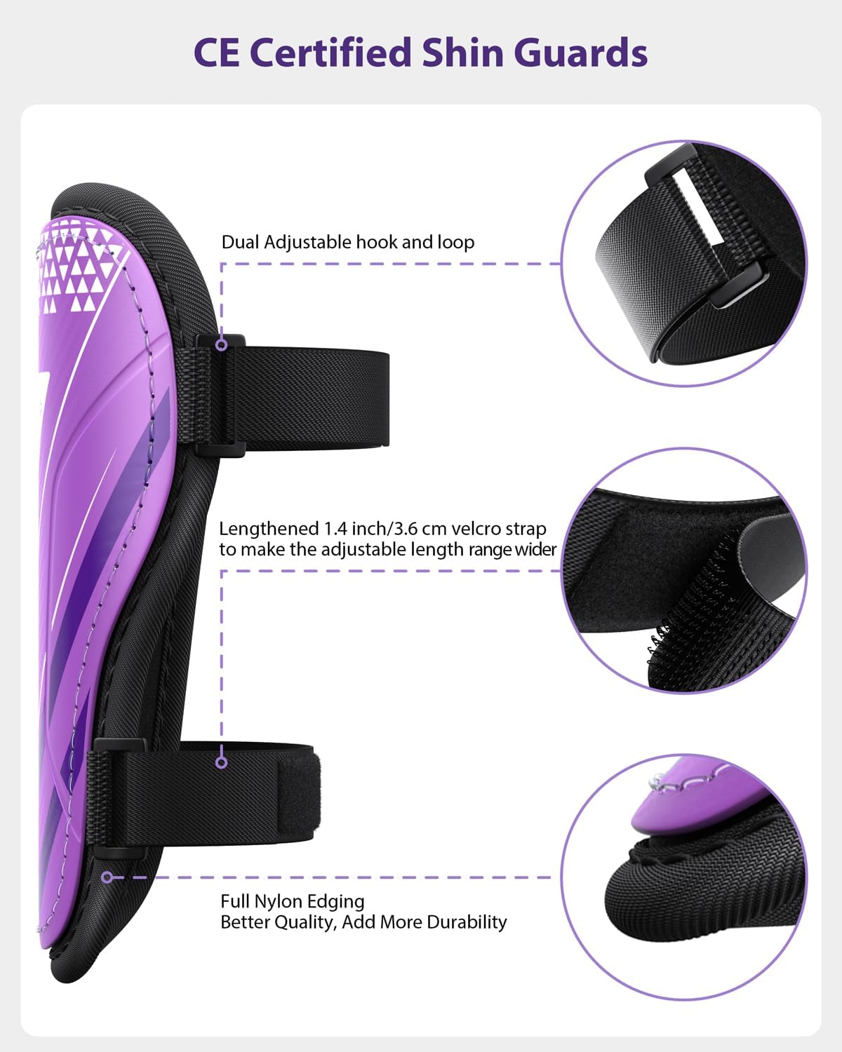 Shin Guards Soccer Kids Youth, CE Certified Airsfish Shin Guard Protection Gear for 2-18 Years Old Boys Girls Teenagers High Impact Resistant Breathable Comfortable 1 Pair 4 Sizes