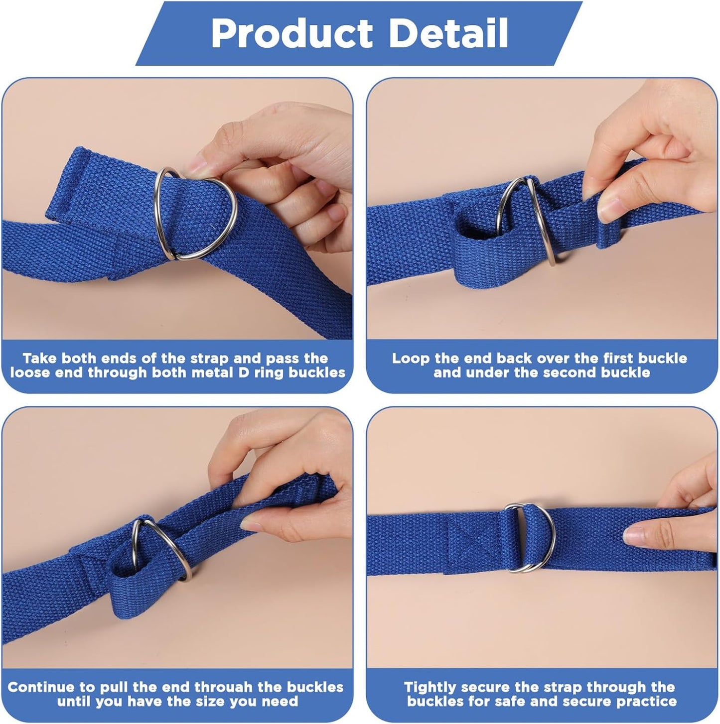 10 Pcs Yoga Strap 8ft Yoga Stretching Exercise Band Stretching Belt with Adjustable Metal D Ring Buckle Loop for Pilates, Dance, Physical Therapy, Gym Workout