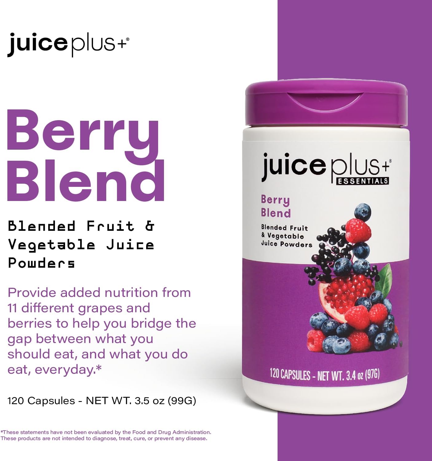 JuicePlus+ Berry Blend: with Concord Grape, Blueberry, Cranberry, and More - Whole Food Based, Vegan, Plant-Based Vitamins - Gluten-Free, Non-GMO, Kosher - 1 Bottle (60 Servings)