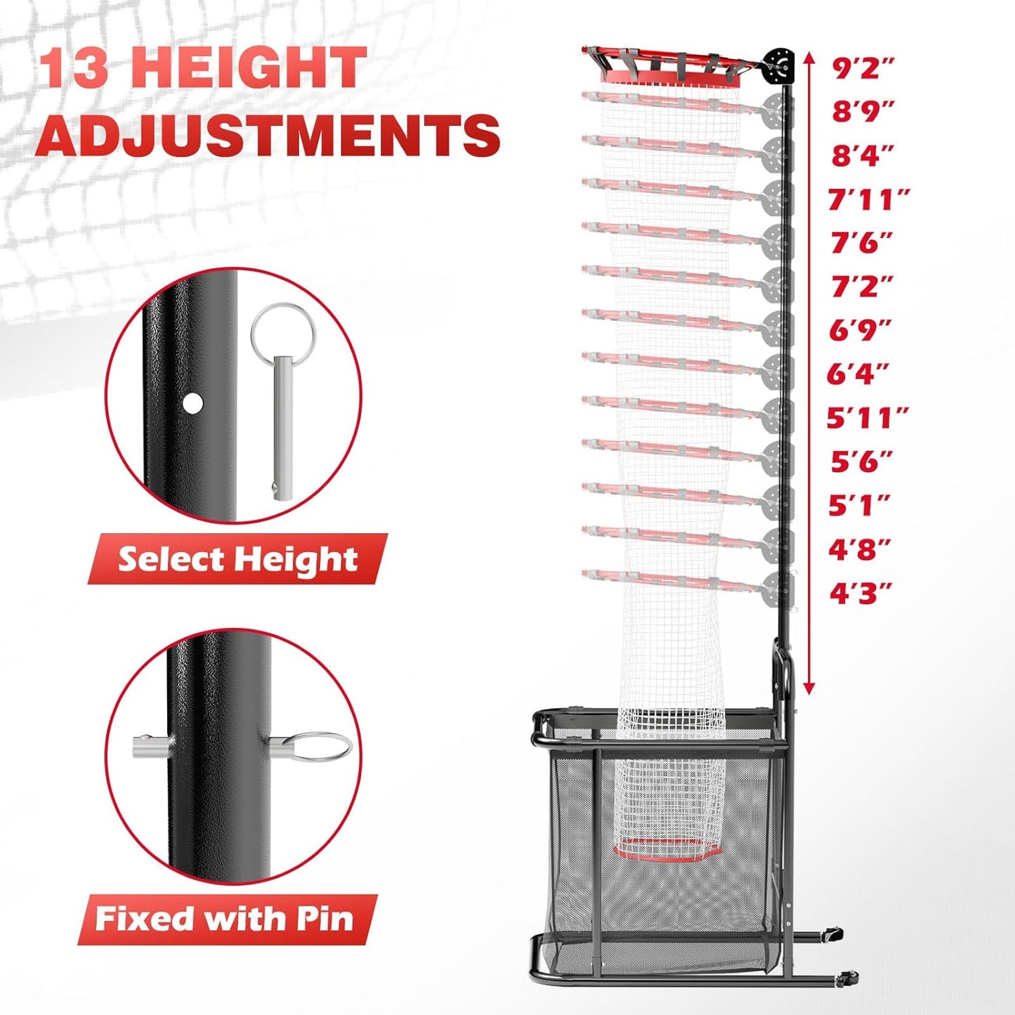 Pro Volleyball Setter Training Equipment Volleyball Setting Trainer Practice Net with 2 Target Hoop Size & 6 Angles & 13 Height Adjustment Ball Collection Bag Indoor Outdoor Practice