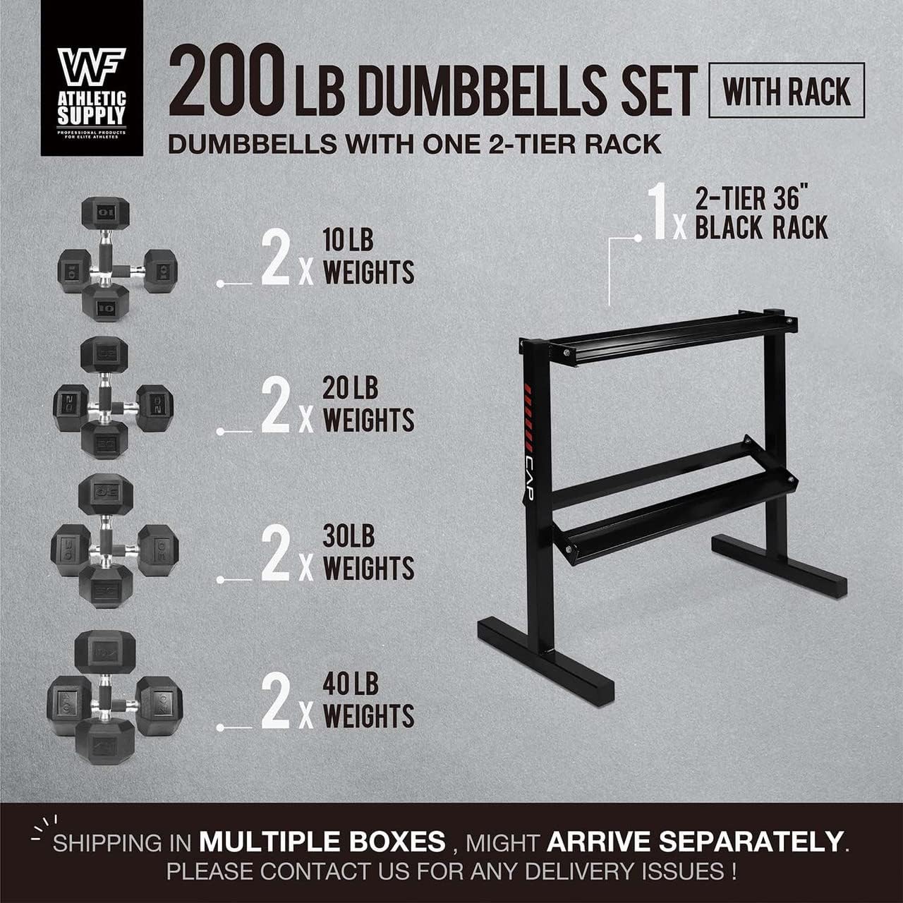 WF Athletic Supply Rubber Encased Hex Dumbbells with Rubber Grip Contoured Handle for Muscle Toning, Strength Building & Full Body Workout