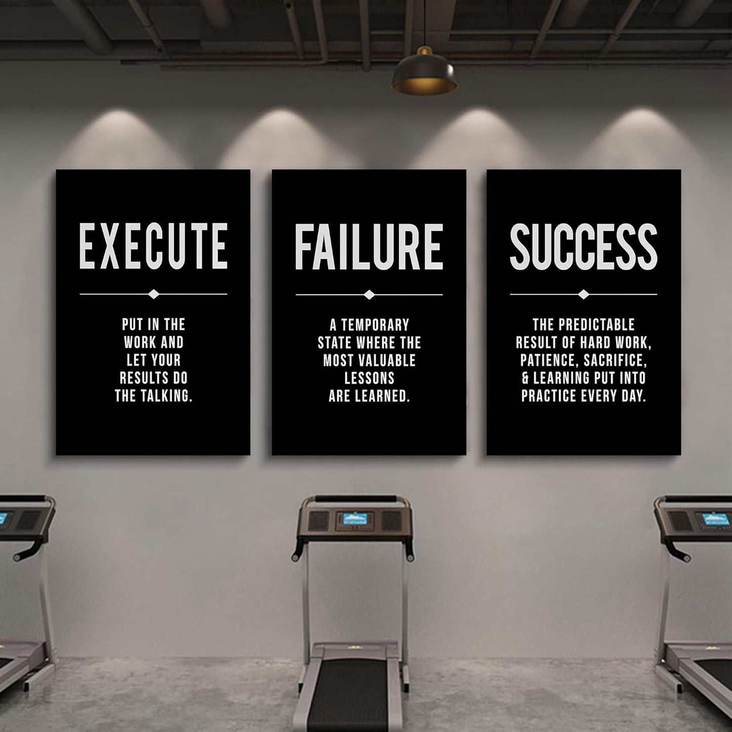 Framed Canvas Wall Art Success Quote, Office Wall Art, Black Large Poster, Positive Motivational Set of 3 Prints, Execute Failure Definition, Inspirational Print (A-3pcs,20x30inchx3pcs)
