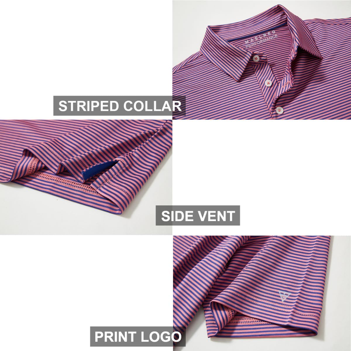 Men's Golf Polo Shirts Short Sleeve Striped Performance Moisture Wicking Dry Fit Golf Shirts for Men