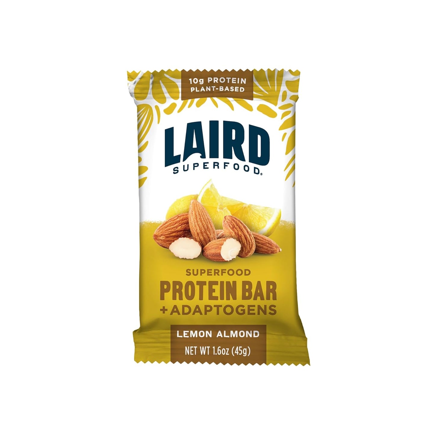 Laird Superfood Functional Protein Bars – Protein Bar but Better with Real Ingredients, Functional Mushrooms 10g Plant-Based Protein, 6g Fiber - Non-GMO - Lemon Almond, 10 Count (Pack of 1)