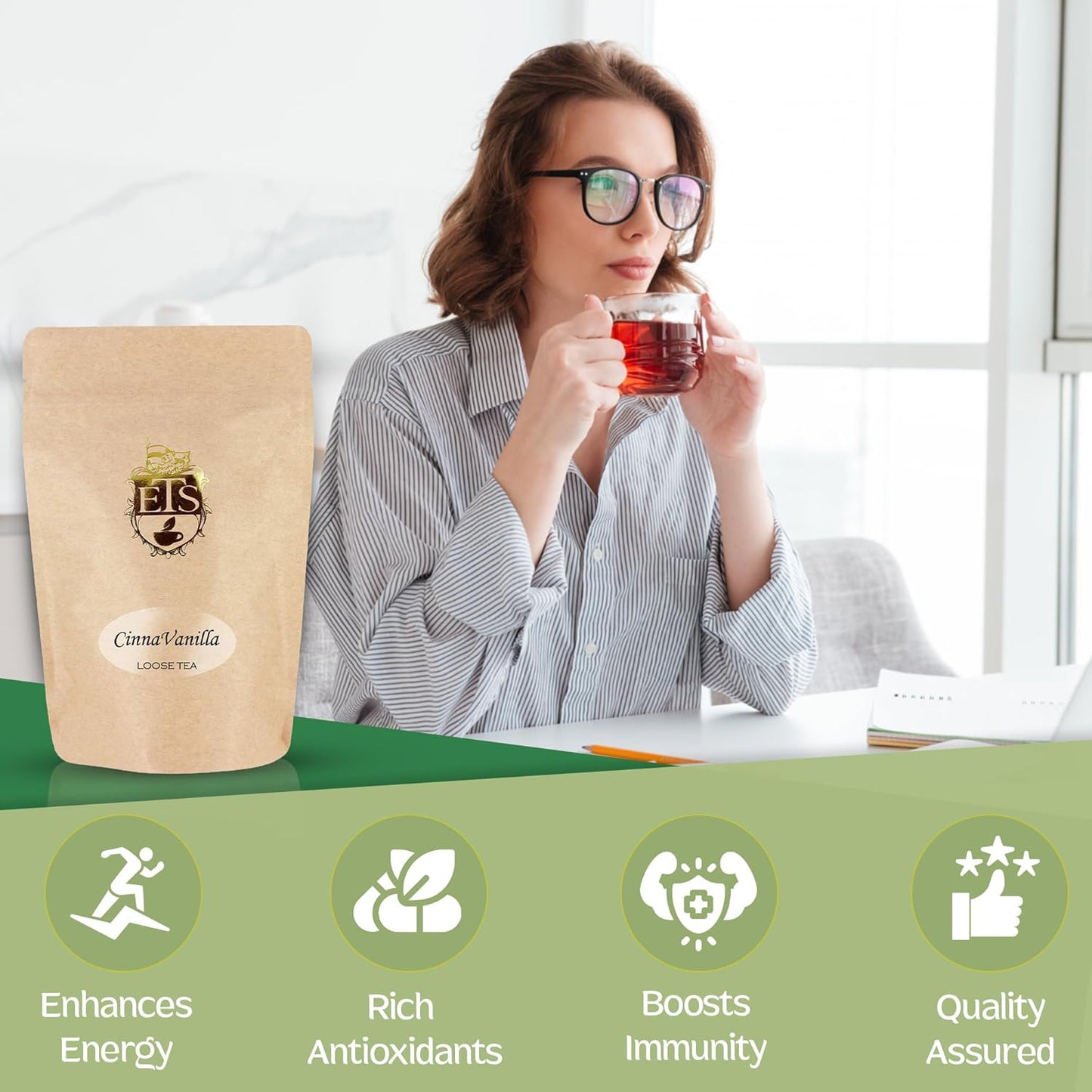 English Tea Store Cinna-Vanilla Flavored Black Tea | Loose Leaf Tea Pouches - 4oz Pouch | Warm Cinnamon and Creamy Vanilla Blend | Ceylon Tea Base | Cozy and Aromatic Cup | Serve Hot or Iced