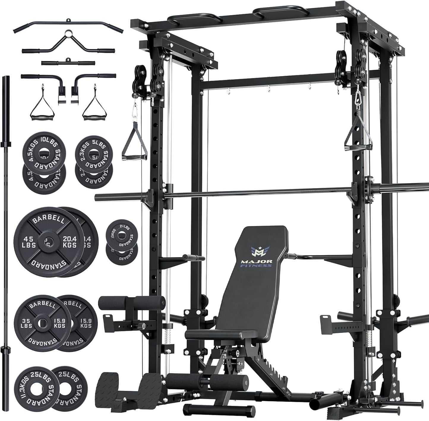 Major Fitness Drone3 Smith△ Machine – All-in-One Home Gym Squat Rack with Weight Bar, Cable Crossover Machine – Heavy-Duty Fitness Equipment for Strength Training and Full-Body Workouts