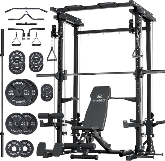 Major Fitness Drone3 Smith△ Machine – All-in-One Home Gym Squat Rack with Weight Bar, Cable Crossover Machine – Heavy-Duty Fitness Equipment for Strength Training and Full-Body Workouts