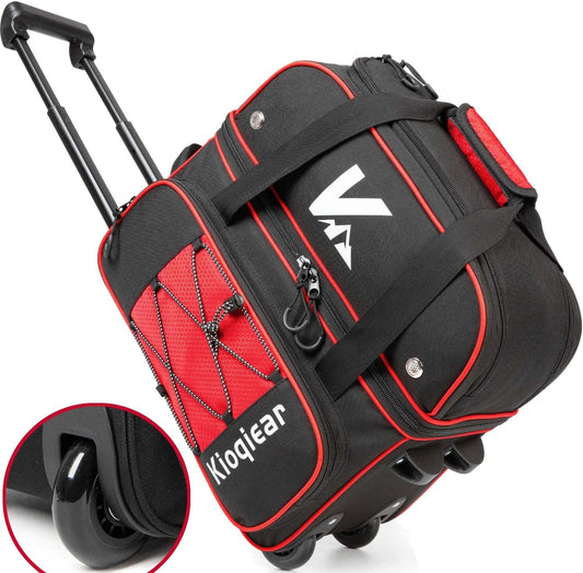 Double Roller 2 Ball Bowling Bag with Large Separate Shoe Compartment and Oversized Accessory Pocket, 36" Extendable Handle.