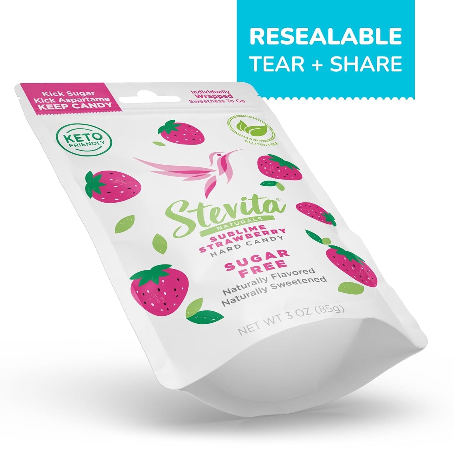 Stevita Hard Candy, Sublime Strawberry - 25 Individually Wrapped Pieces - Sugar & Aspartame Free - Naturally Flavored & Sweetened - Non-GMO, Gluten Free, Keto Friendly