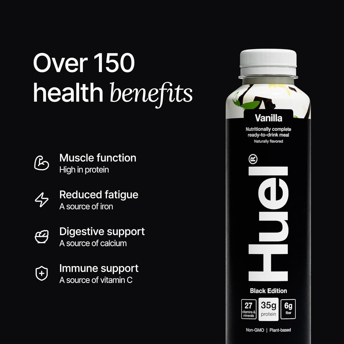 Huel Black Edition Ready-to-Drink | Vanilla Meal Replacement Shake | 35g High Protein Drink | 27 Vitamins & Minerals, Vegan, Gluten Free | Plant Based | High Fiber, Low Sugar | 16.9 Fl Oz, 12 Pack