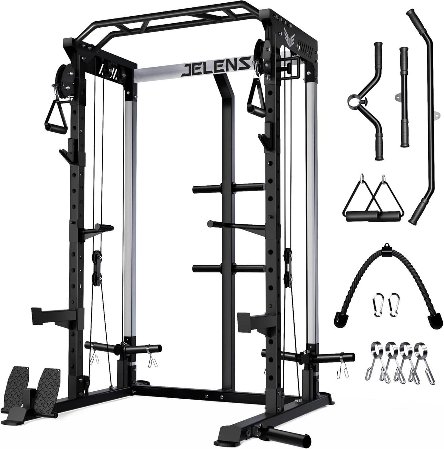 Power Cage, 2000LBS Multi-Function C21 Power Rack with Dual Pulley Cable Crossover System, All-in-One Squat Rack with More Training Attachments