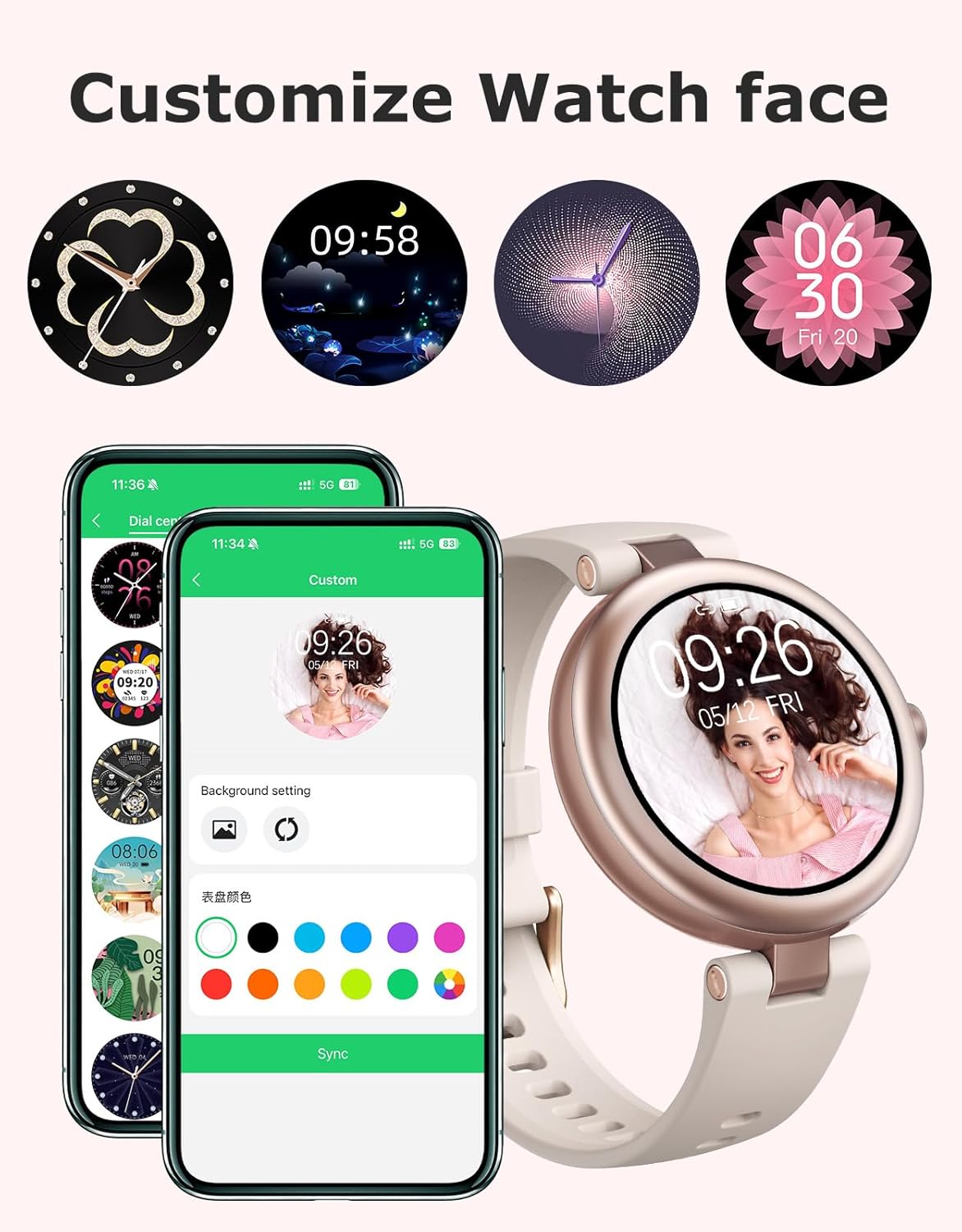 Fitness Tracker, Round Fitness Watches for Women with Bluetooth Call Heart Rate Monitor Sleep Tracker Calorie/Step Counter, Birthday Gift for Women Lady Mom Waterproof Starlight