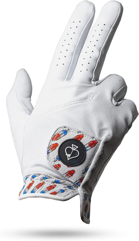 Pins & Aces - Rocket Pop Golf Glove Design - Premium AAA Cabretta Leather, Long-Lasting Durable Tour Glove for Men or Women - Premium Leather Golf Glove Left & Right Hand
