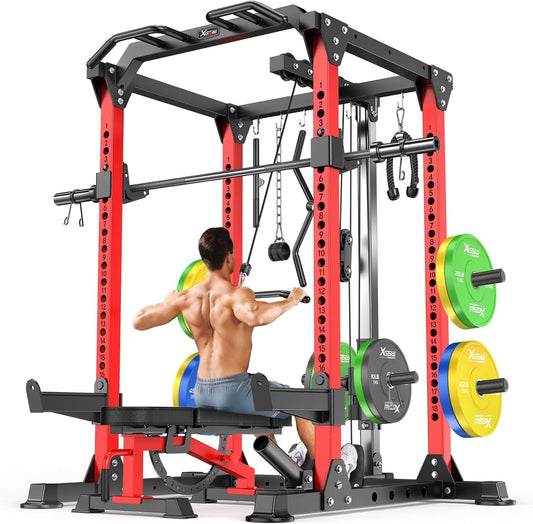 Power Cage,1600lbs Multi-Function Power Rack with Adjustable Cable Crossover System and More Training Attachment, Weight Cage for Home Gym