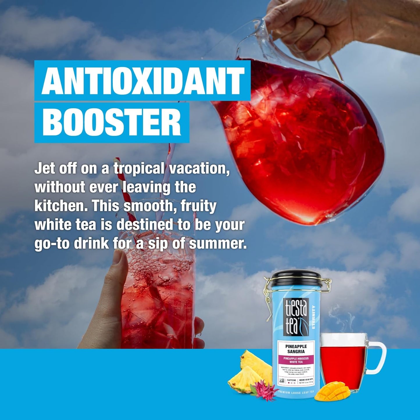 Tiesta Tea Pineapple Sangria Loose Leaf Tea – Pineapple Hibiscus White Tea Blend | Premium Low-Caffeine Fruit Infusion | Hot or Iced | 5.5oz Refillable Tin | Makes Up to 50 Cups