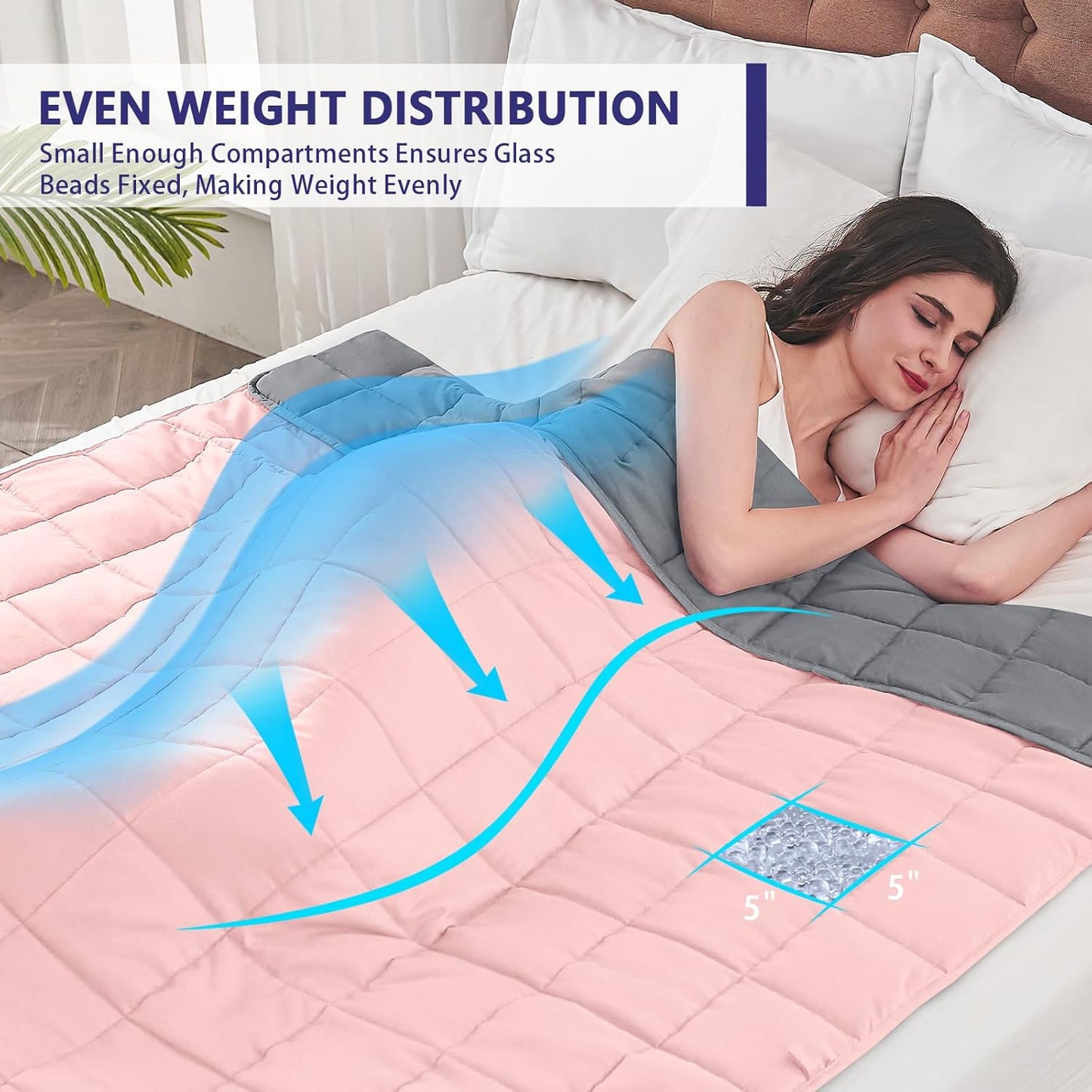 yescool Weighted Blanket for Adults (17 lbs, 48" x 72",Pink Grey) Cooling Heavy Blanket for Sleeping Perfect for 160-180 lbs, Twin Size Breathable Blanket with Premium Glass Bead, Machine Washable