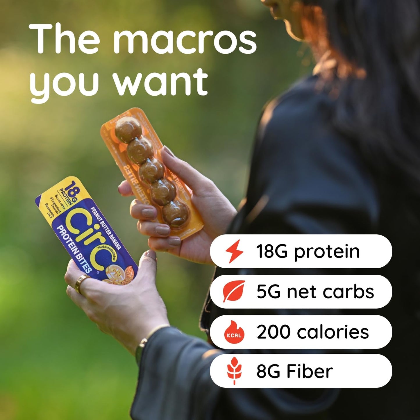 CirC Protein Bites - 12 Count Peanut Butter Banana High Energy Balls - 18g of protein from 4g Collagen 5g of net carbs, Whey & Peanuts - Portable Healthy Snacks in 5-Piece Resealable Packs