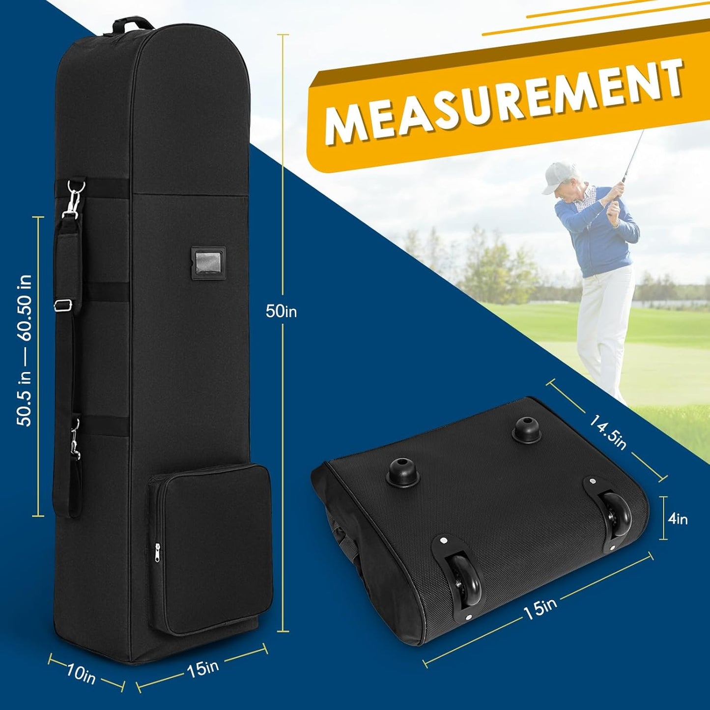 Golf Travel Bags for Airlines with Adjustable Support Rod and Detachable Shoulder Straps, Soft Foldable Golf Club Travel Covers, 900D Heavy Duty Oxford