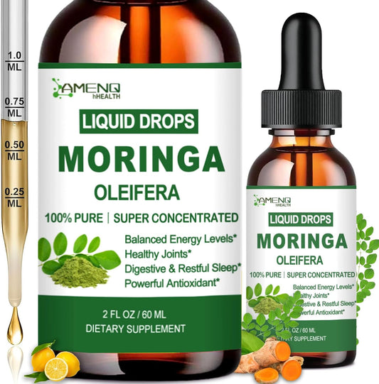 2 Pack Organic Moringa Liquid Drops, Fast-Absorbing Leaf Extract with Turmeric, Black Pepper & Vit C Immune Energy Metabolism & Joint Support丨6x Potency vs Powder Capsules丨Natural Superfood Supplement