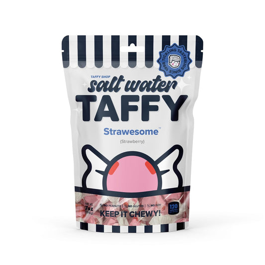 Taffy Shop Strawsome, Strawberry Salt Water Taffy – Gourmet Soft Chewy Candy, Bulk Sweet Snack, Fresh Gift & Gluten-Free, 140 Individually Wrapped Pieces (32oz)