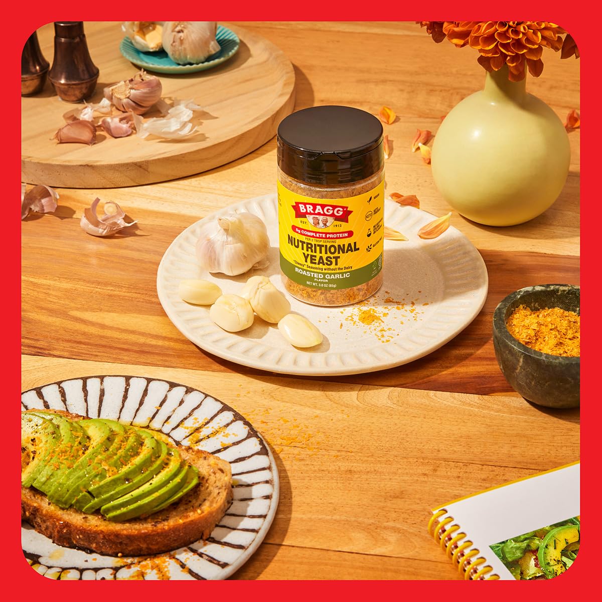 Bragg Nutritional Yeast Roasted Garlic Seasoning - 3 oz - Dairy-Free Parmesan Cheese Substitute - Perfect for Salads, Pastas, Popcorn, and More