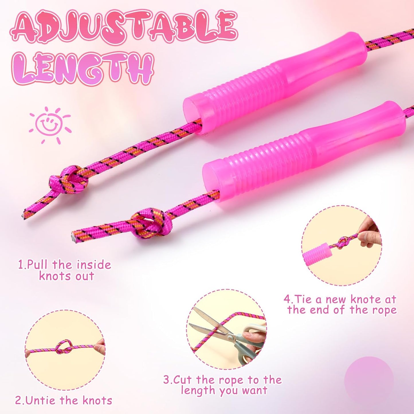 Aoriher 7. 87 ft Back to School Cotton Colorful Jump Rope for Kid Toddler Bulk Adjustable Length Stripe Skipping Rope with Plastic Handle for Outdoor Exercise Fitness Equipment Workout