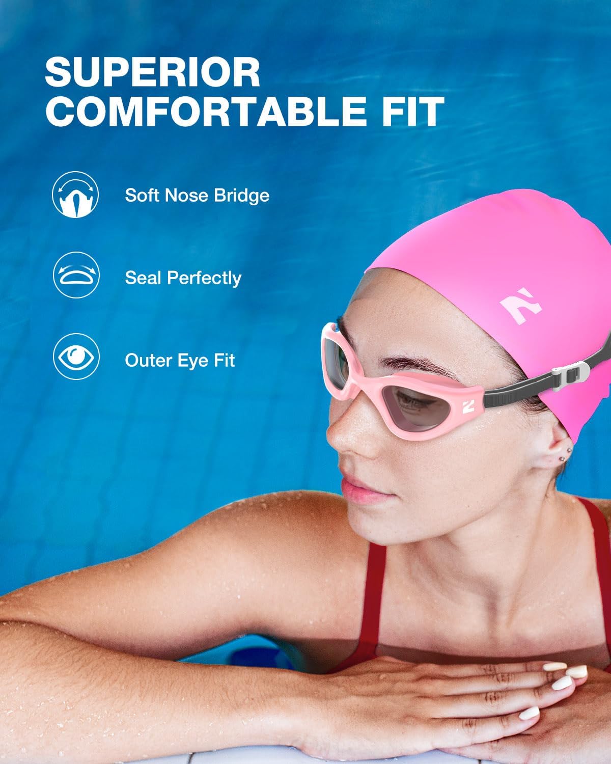 ZIONOR G1 Lite Swim Goggles with Swim Cap Comfortable Anti-fog Swimming Goggles Cap Set for Adult Men Women