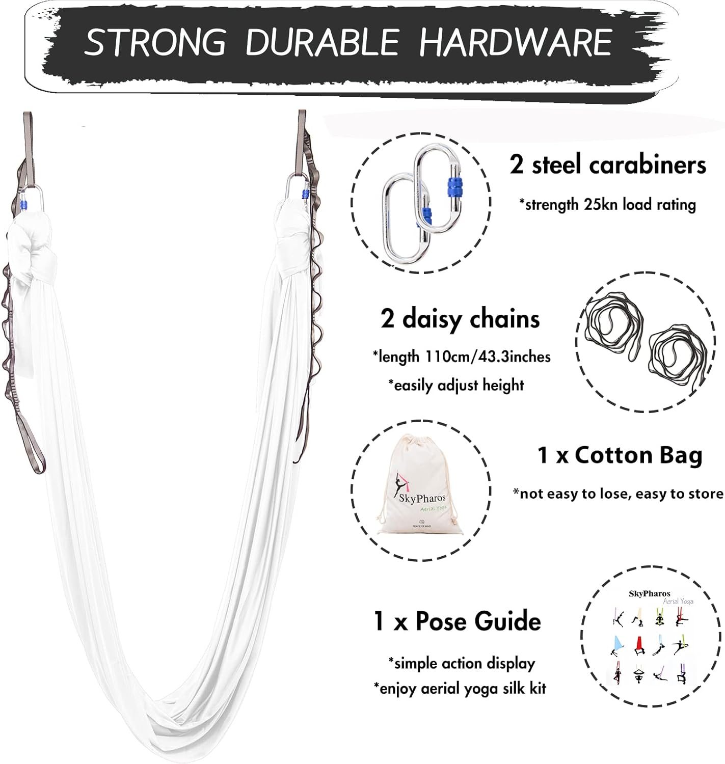 5.5 Yards Aerial Silks Yoga Swing Set - Aerial Yoga Hammock Kit Anti-Gravity Flying for Fitness, Low/Non Stretch Nylon Tricot Fabric Hardware Included for Dance