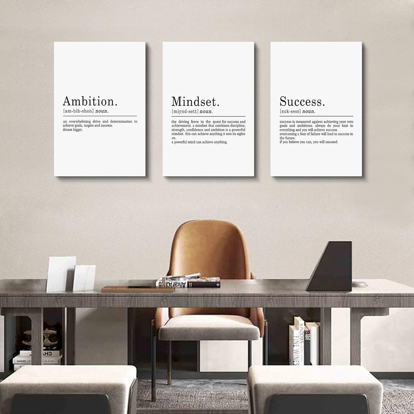 Inspirierendes Leinwandbild – Ephany Art – Mindset Zitate Drucke, motivierende Wandkunst, Erfolg, gerahmtes Unternehmer-Poster, positive Zitate, Arbeitsplatz (L-3 Stück, 40.6x61x3 Stück)