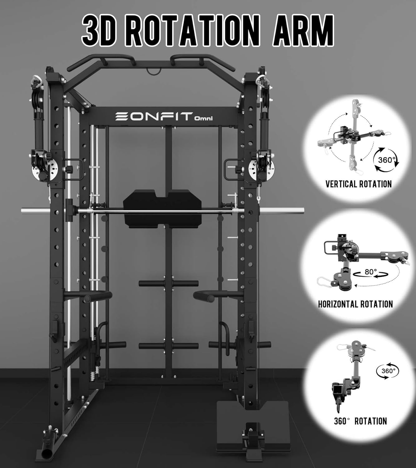 Eonfit E5 Smith Machine with Vertical Leg Press, Power Cage Squat Rack with LAT-Pull Down Cable Crossover Rotating Arms System Home Gym Equipment All in One (E5 RED)