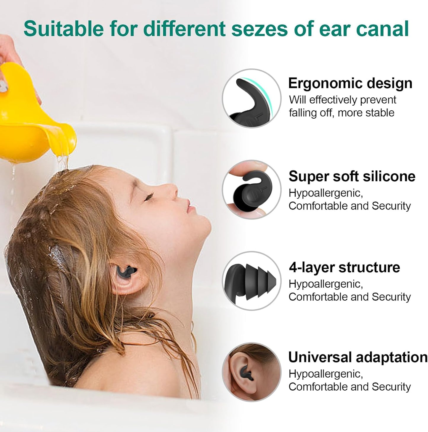 Kids Swimming Ear Plugs,3 Pairs Waterproof Reusable Silicone Child Swim Earplugs for Swimming Surfing Bathing Showering,Small Children Water Ear Plugs Suitable for Boys and Girls (Kids 4-12 Years Old)
