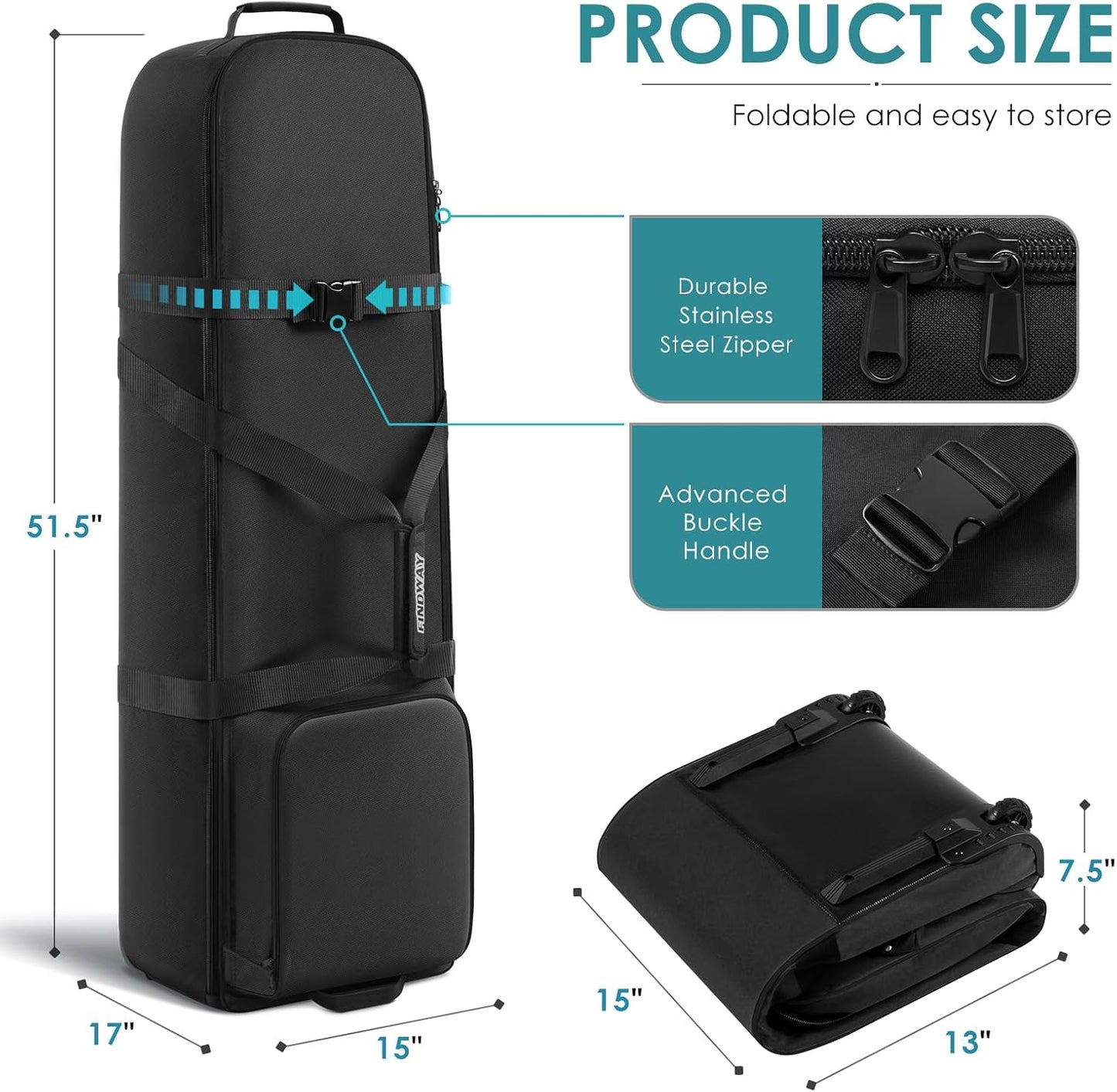 Findway Golf Travel Bag, Golf Travel Bag for Airlines with Wheels, 900D Heavy Duty Polyester Oxford Soft-Sided with Club Protection Liner, Universal Size