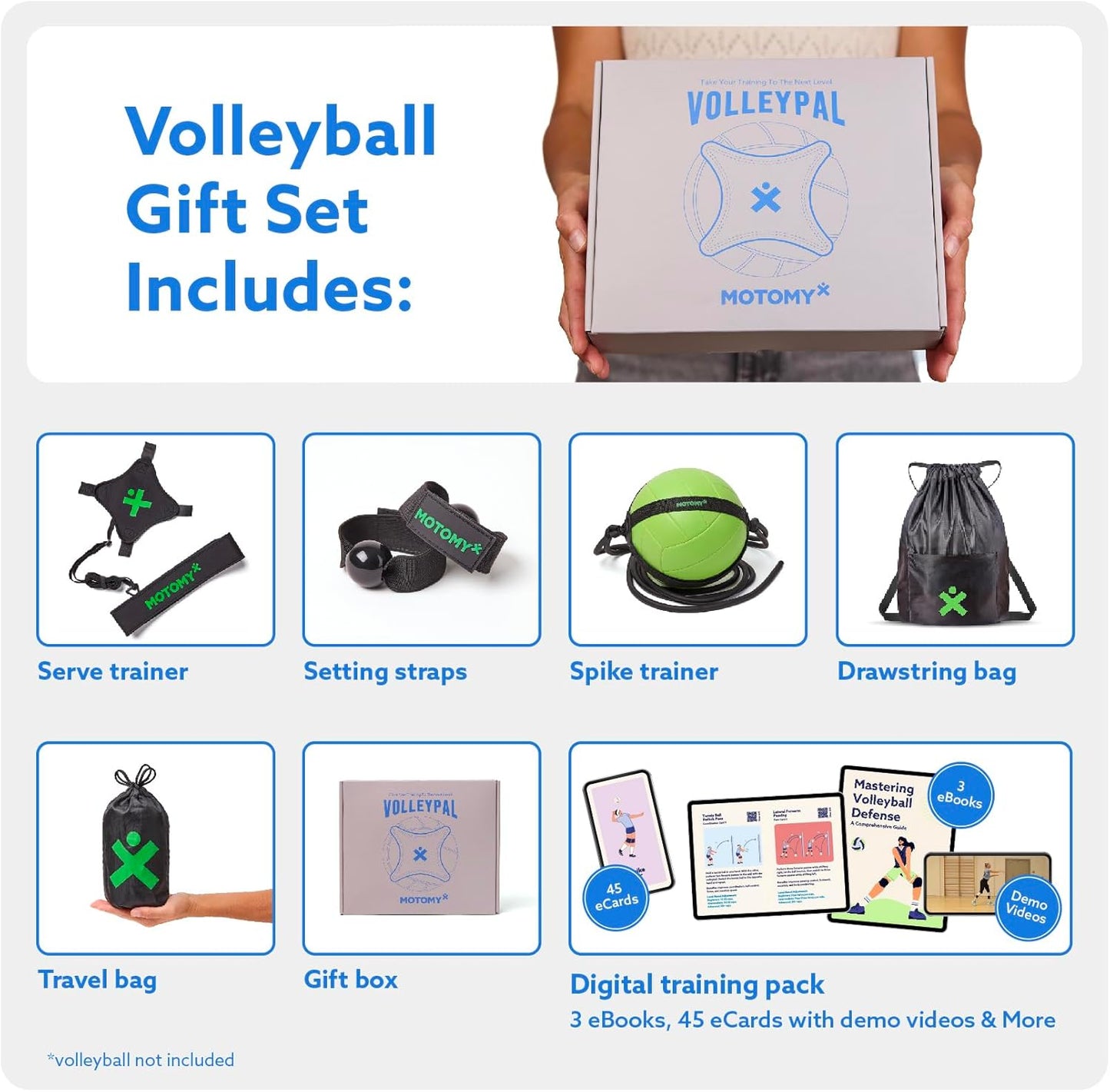 MOTOMY™ Volleyball Training Equipment Aid ‘VolleyPal’ – Solo Rebounder Trainer for Serve, Spike, Set & Pass; Indoor and Outdoor Practice Gear Gifts for Beginners & Experts
