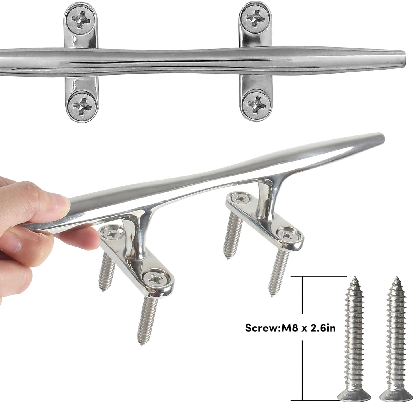 8/10/12/15 inch Dock Cleats - 316 Stainless Steel Boat Cleats Boat Dock Cleats,Open Base Dock Cleat with Fasteners,Marine Cleat Rope Cleat Boat Cleat for Boat/Deck/Nautical Decor(1,2,4,6 Pack)