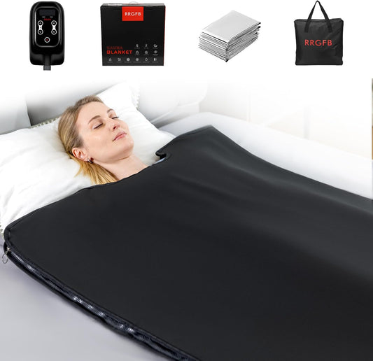 Low EMF Portable Infrared Sauna Blanket,Crystal Therapy Home Relaxation, Adjustable Timer 1-60 Min, 95-167℉ Temp Range, 6 ft x 2.95 ft, Durable PU Leather Cover