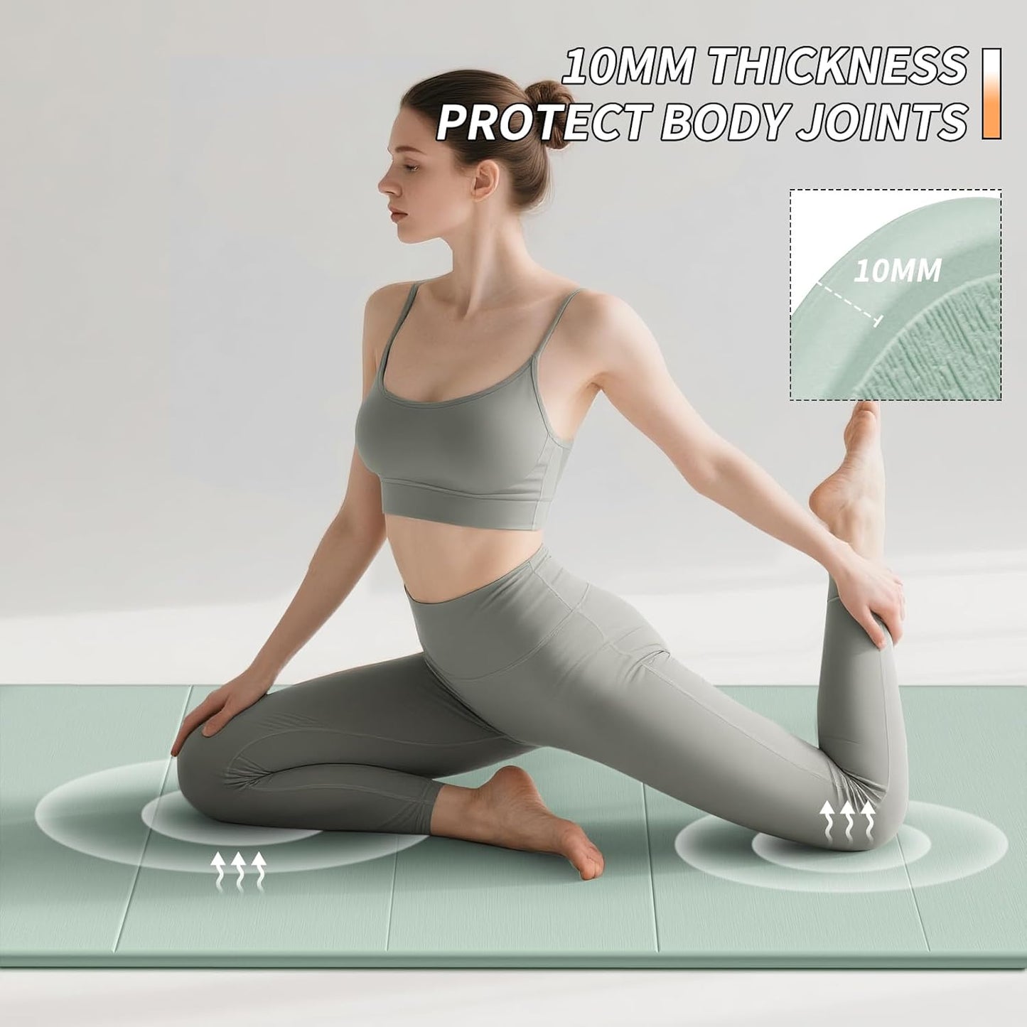 Foldable Fitness Yoga Mat | 2/5" (10MM) Extra Thick | SGS Certified Non-Slip TPE | 75x26" Extra Long-Wide | Portable & Easy Store | for Yoga, Pilates, Home Gym & Full-Body Workouts