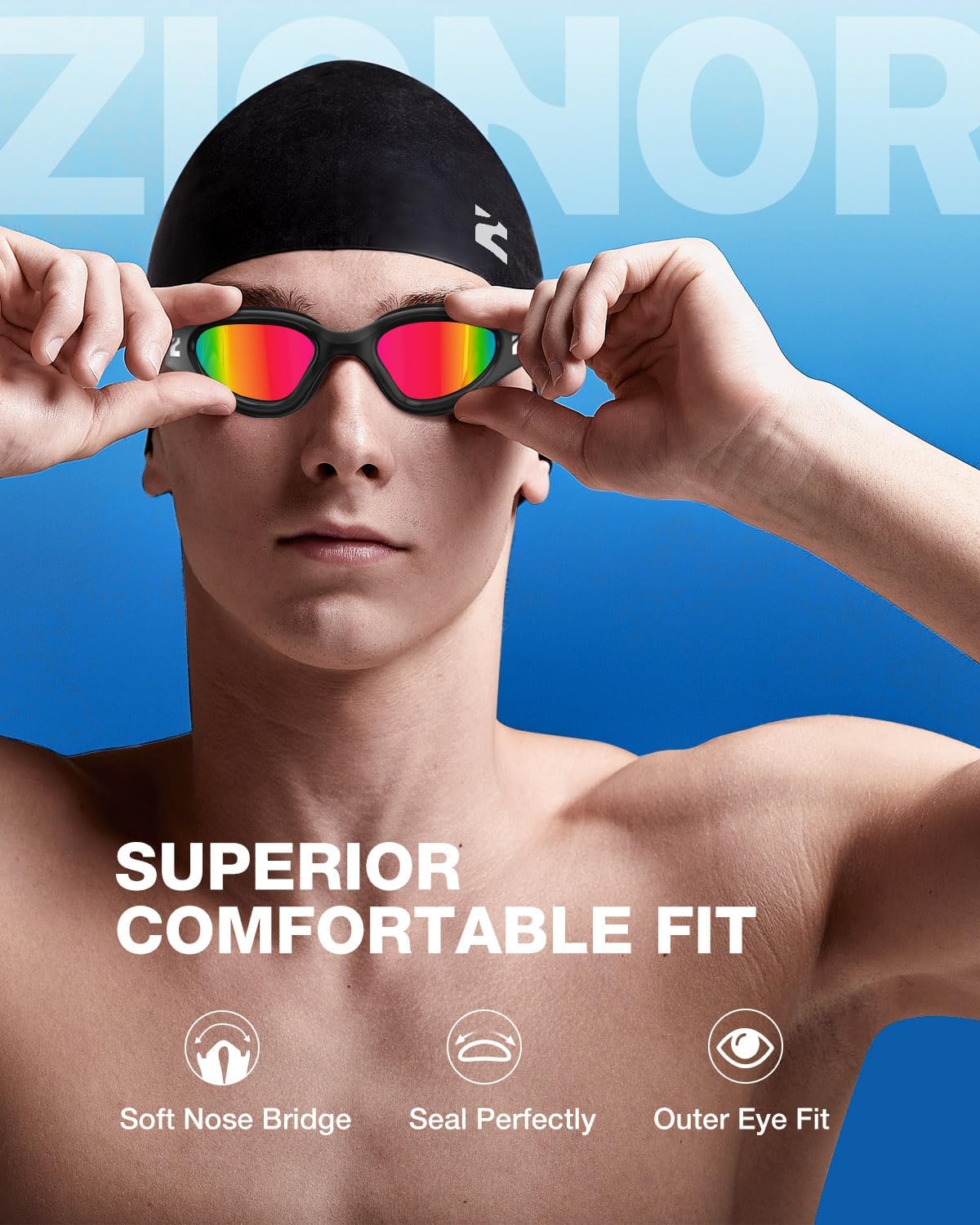 ZIONOR G1 Lite Swim Goggles with Swim Cap Comfortable Anti-fog Swimming Goggles Cap Set for Adult Men Women