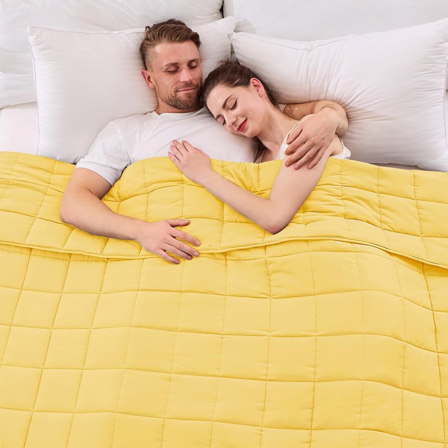 King Size Weighted Blanket for Adults (20 lbs, 80” x 87”, Yellow) Cooling Heavy Blanket for Sleeping Perfect for 190-210 lbs, Breathable Blanket for Adults & Couple All Season, Machine Washable