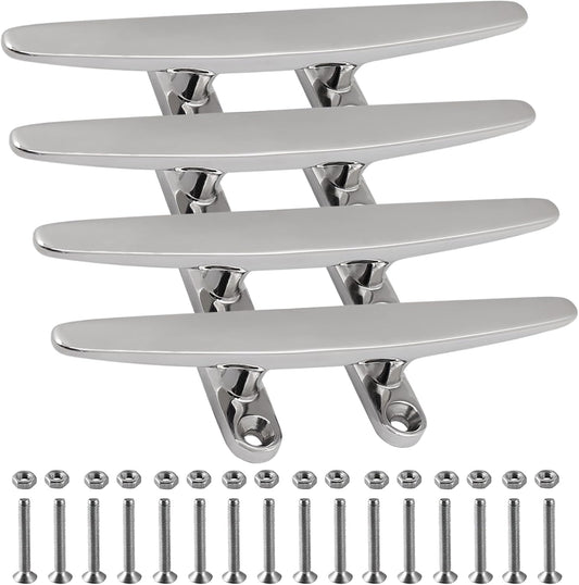 SHENGHUISS Boat Cleat 316 Stainless Steel Open Base Boat Dock Cleats Flat Top Mooring Cleat for Boat, Deck, Dock, Hook (4"/5"/6"/8"/10"/12")