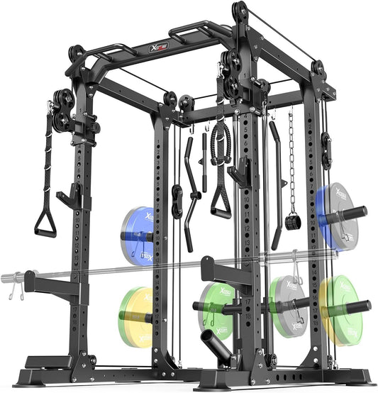 Power Cage,1600lbs Multi-Function Power Rack with Adjustable Cable Crossover System and More Training Attachment, Weight Cage for Home Gym