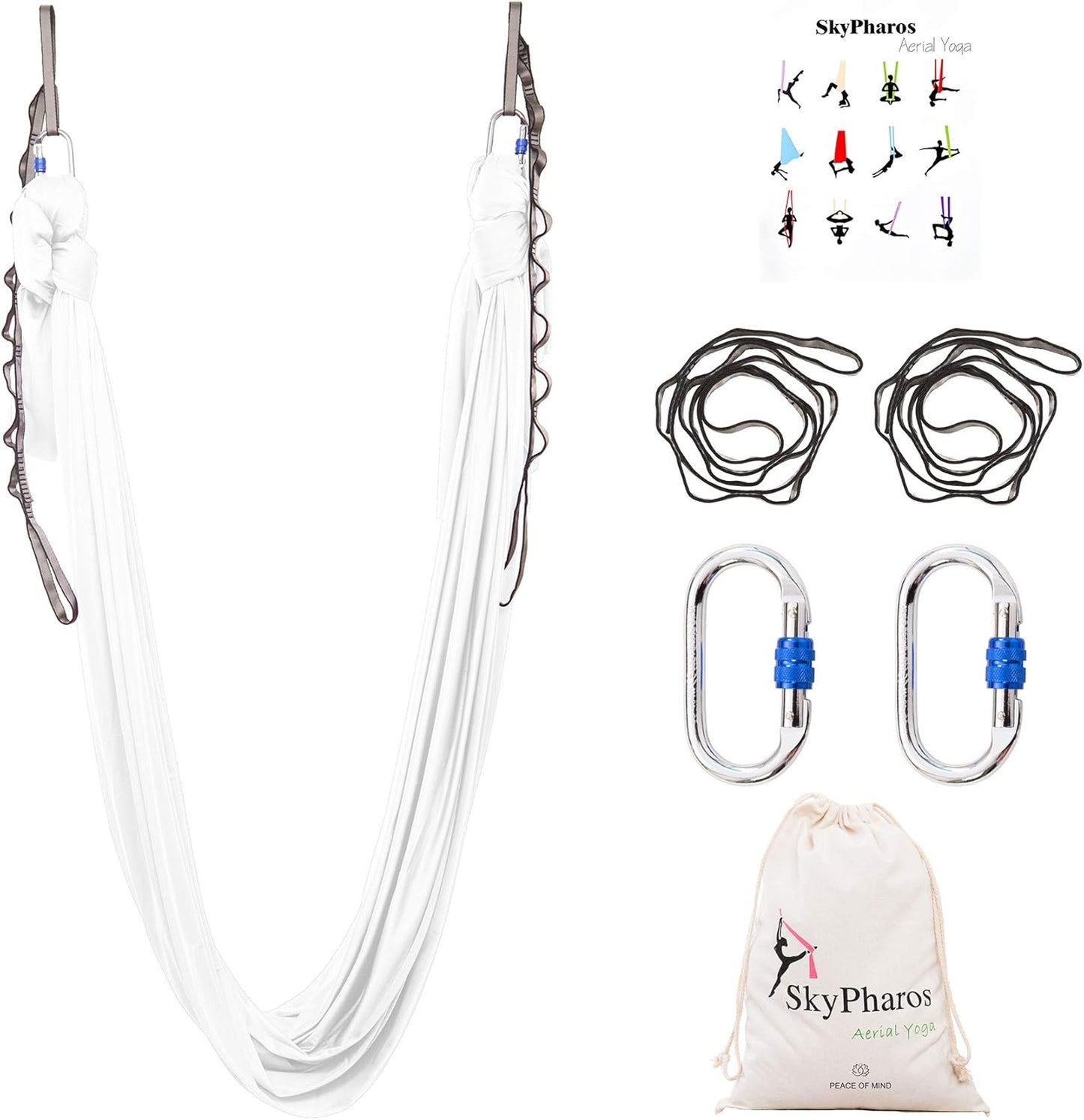 5.5 Yards Aerial Silks Yoga Swing Set - Aerial Yoga Hammock Kit Anti-Gravity Flying for Fitness, Low/Non Stretch Nylon Tricot Fabric Hardware Included for Dance