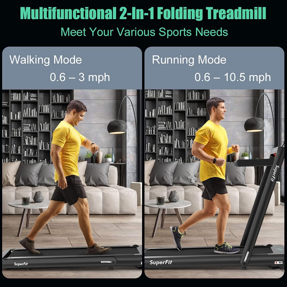 GYMAX Walking Pad, 4.75HP Under Desk Treadmill with LED Touch Screen, App Control, Built-in Speaker & Handle, 2 in 1 Folding Compact Portable Treadmill for Home Small Space