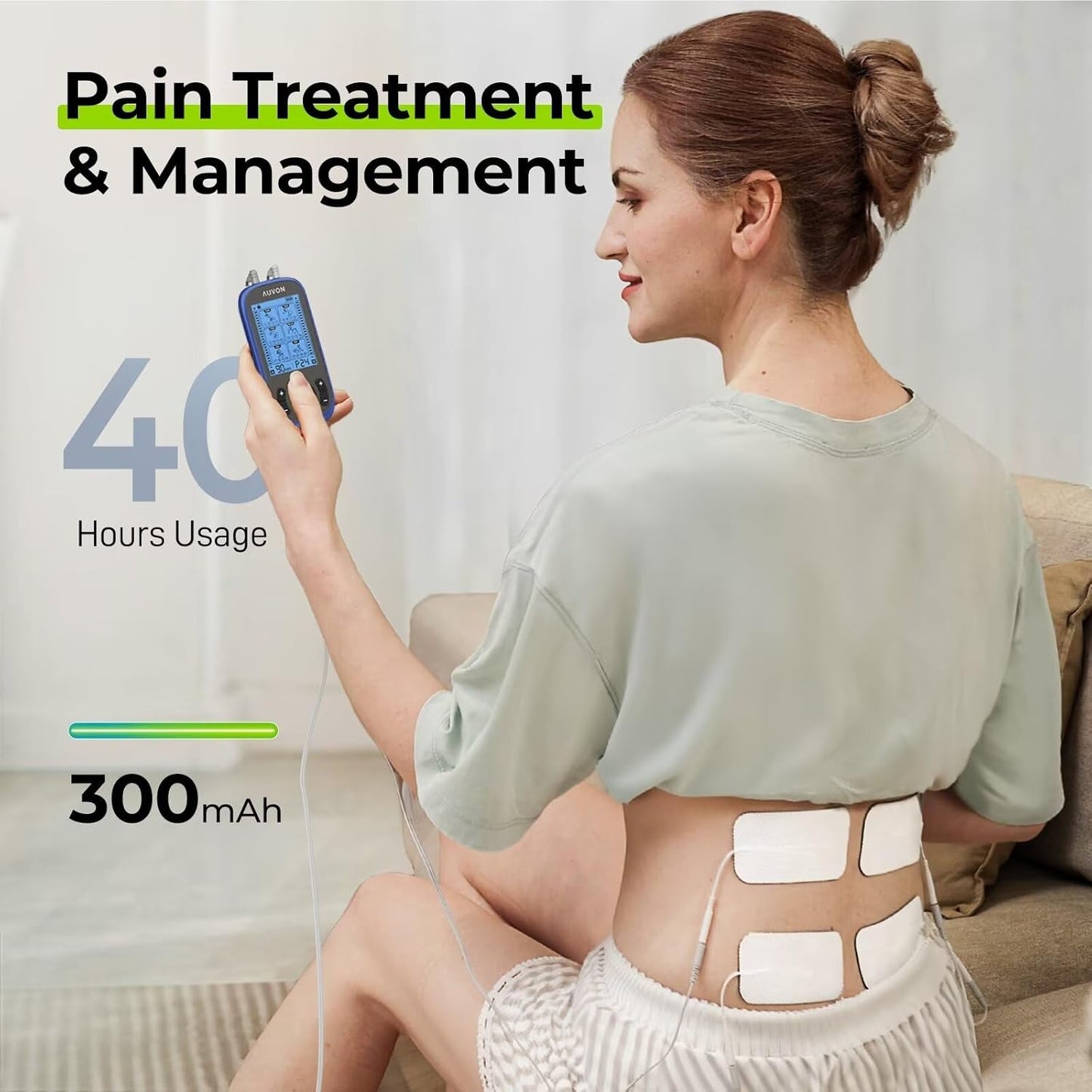 AUVON 3-in-1 TENS Unit Muscle Stimulator, EMS Massage Machine with 40 Intensities for Gradual Shoulder, Sciatica, Back Pain Relief, 24 Modes Rechargeable Electronic Pulse Massager with 12 TENS Pads