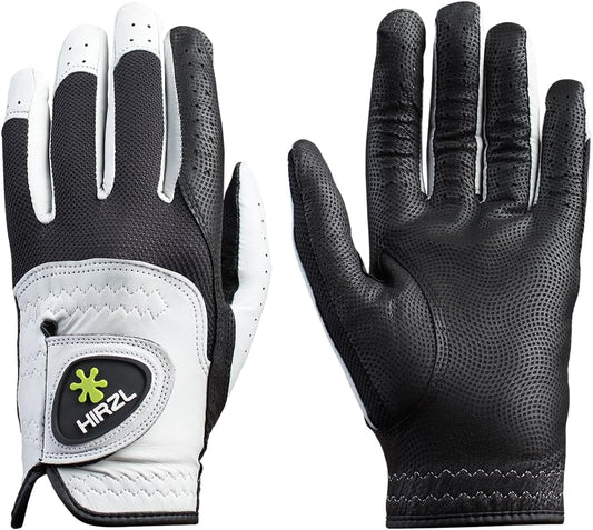 HIRZL Trust Control 2.0 Golf Glove, All Weather Mens Golf Glove, White/Black, Kangaroo Leather Palm, Cabretta Leather Backhand, Trusted by Pro’s, Sweat Free, Ultimate Grip